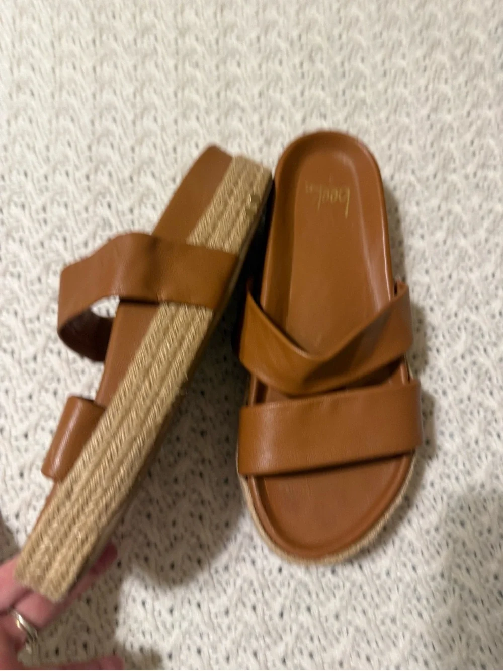 beek Women's Double Strap Slide Sandals in Cognac Brown size 8